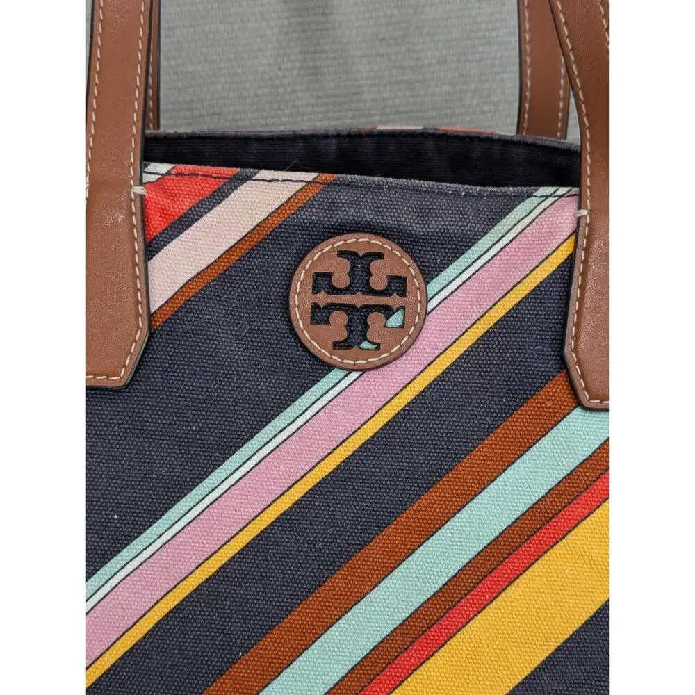 Tory Burch Ella Tote Bag Multicolor Stripe Canvas